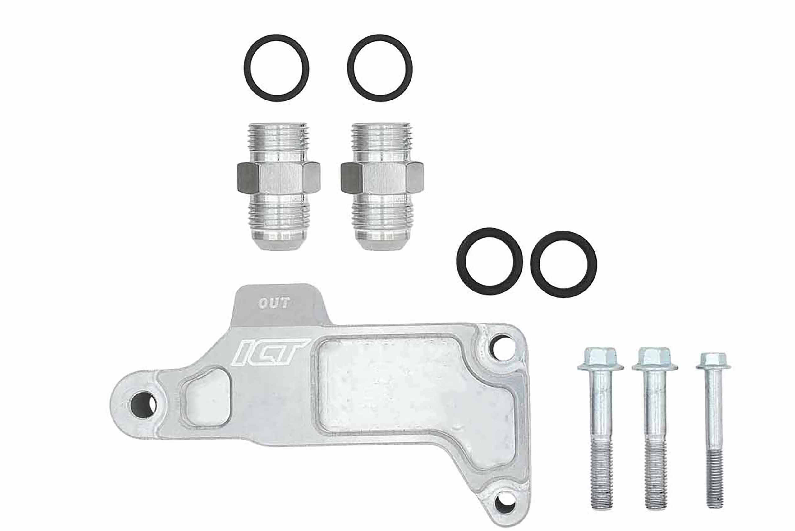 ICT Billet LS Remote Oil Filter Adapter for Front Sump Sheet Metal Oil Pan