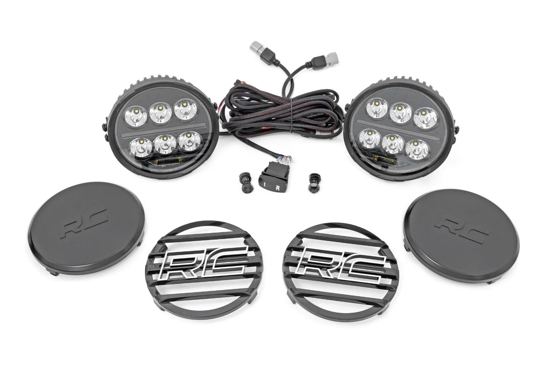 Rough Country Black Series Halo LED Light Pair White/Amber DRL | 6.5 Inch | Round