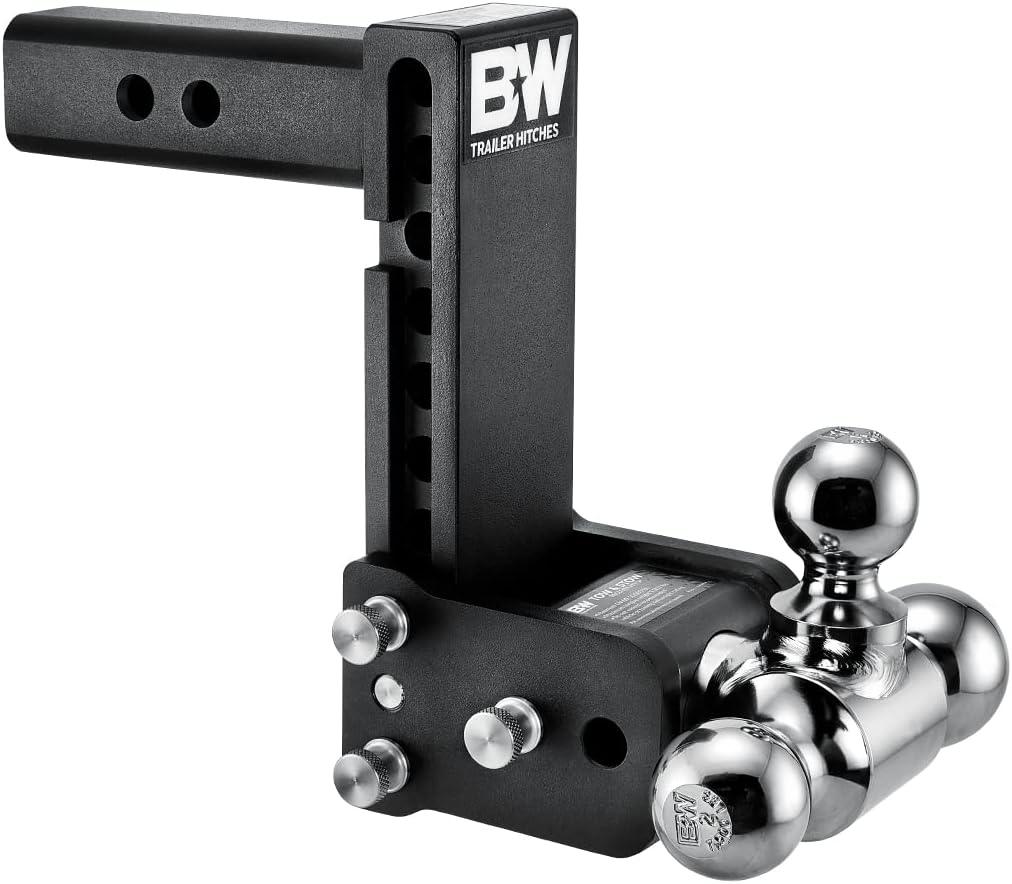 B&W Trailer Hitches Tow & Stow Adjustable Trailer Hitch Ball Mount - Fits 2" Receiver, Tri-Ball (1-7/8" x 2" x 2-5/16"), 7" Drop, 10,000 GTW - TS10049B