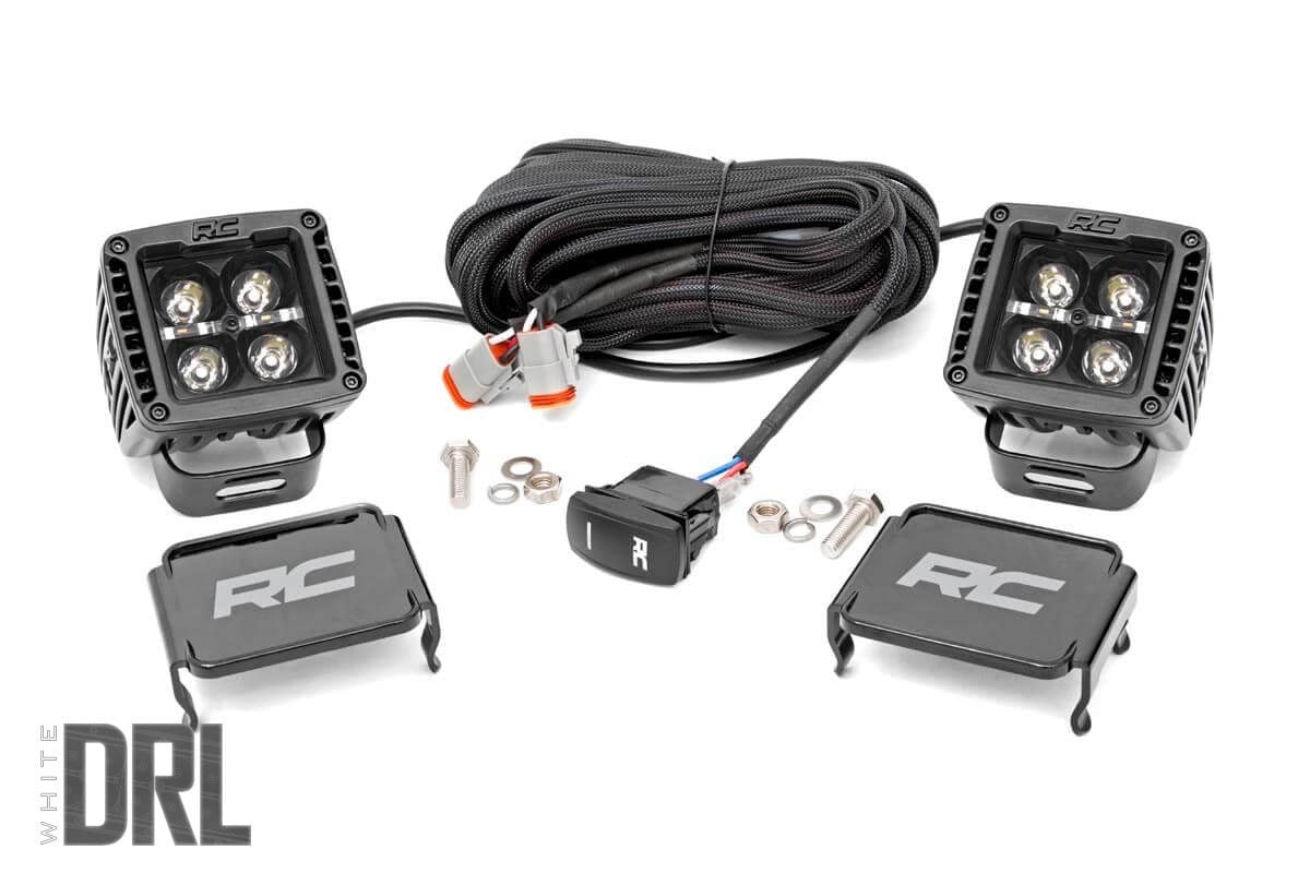 Rough Country 2 Inch Black Series LED Light Pods Spot | Square | Cool White DRL