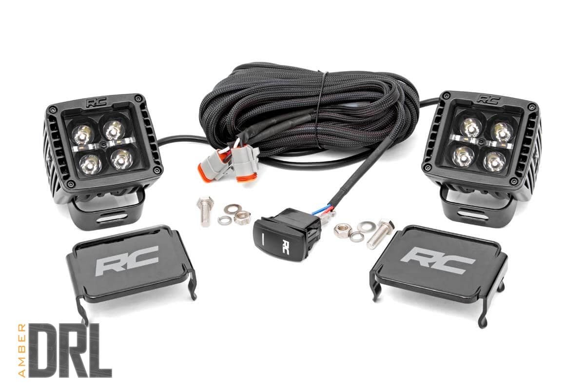 Rough Country 2 Inch Black Series LED Light Pods Spot | Square | Amber DRL