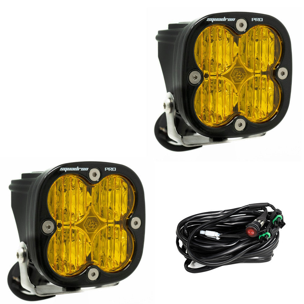 Baja Designs Squadron Pro Black LED Auxiliary Light Pod Pair - Universal Baja Amber Wide Cornering