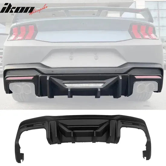 Ikon Motorsports 2024-2025 Ford Mustang Rock Style Matte Black Rear Diffuser Lip