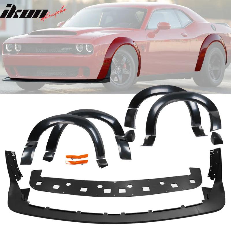 Ikon Motorsports 2015-2023 Dodge Challenger Front Lip + Fender Flare Hellcat to Demon