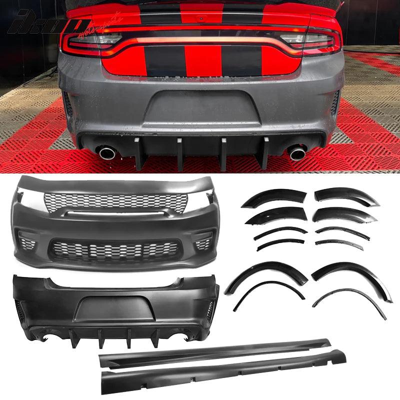 Ikon Motorsports 2015-2023 Dodge Charger Widebody Gloss Whole Bumper Kits Diffuser