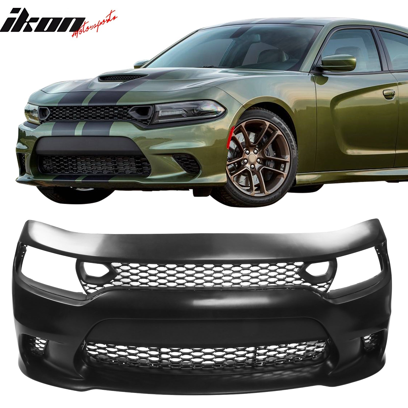 Ikon Motorsports 2015-2023 Dodge Charger SRT Front Bumper W/Foglight Grille & Insert PP