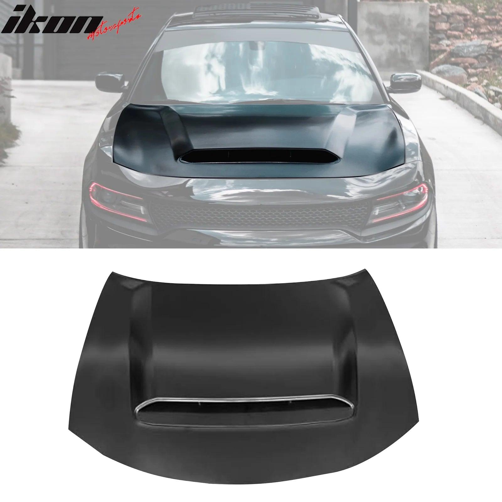 Ikon Motorsports 2015-2023 Dodge Charger Demon Style Black Front Hood w/ Vent Aluminum