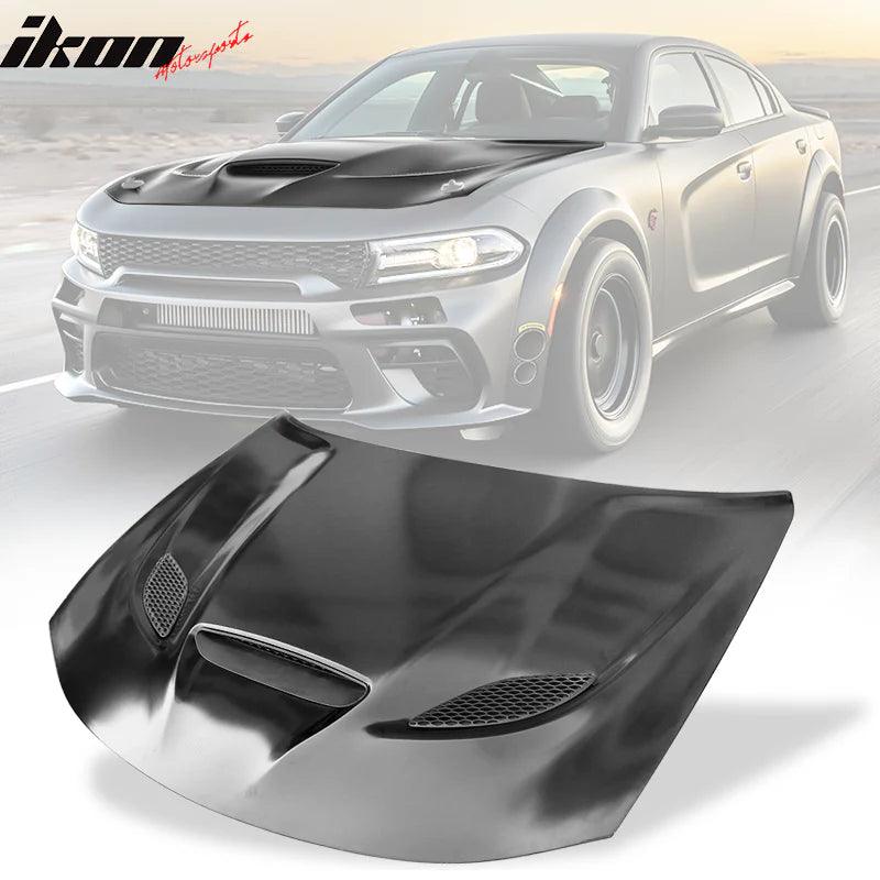 Ikon Motorsports 2015-2023 Dodge Charger SRT Style Black Hood Scoop Vent Aluminum