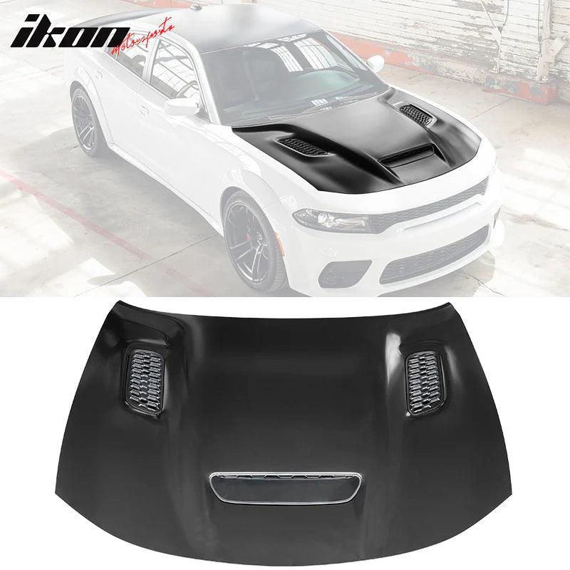 Ikon Motorsports 2015-2023 Dodge Charger Black SRT Redeye Widebody Style Hood Aluminum