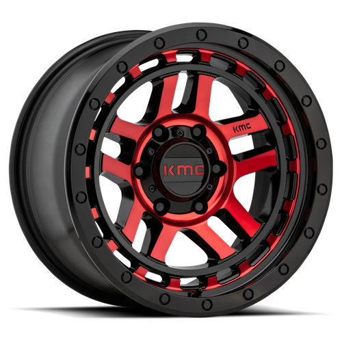 KMC RECON Gloss Black Mach W/ Red Tint 6x139.7 Wheels - product view 1