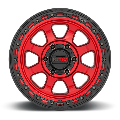 KMC CHASE Candy Red W/ Black Lip 6x139.7 Wheels - product view 3