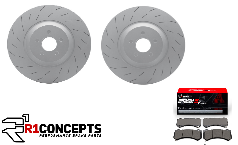 R1 Concepts 2015-2020 Dodge Charger / Challenger 6 Piston Carbon GeoSpec Coated Front Pads & Rotors