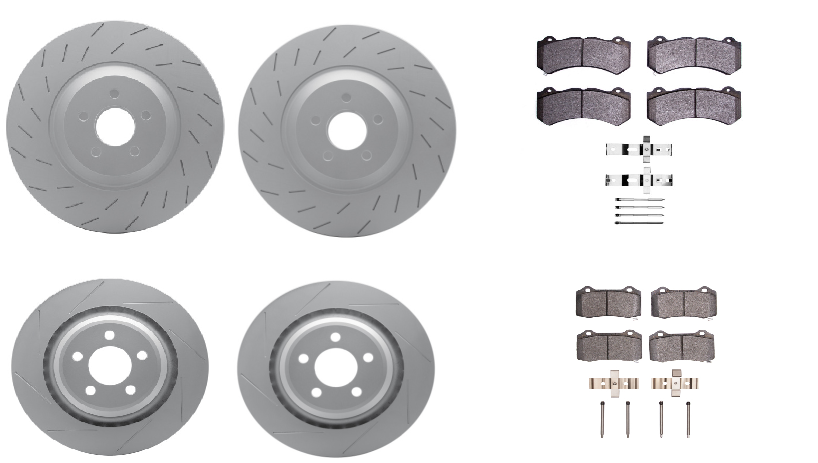R1 15-20 6 Piston Dodge Charger / Challenger Front & Rear Carbon Coated Brake Rotor Set w/Euro Ceramic Pads and Hardware