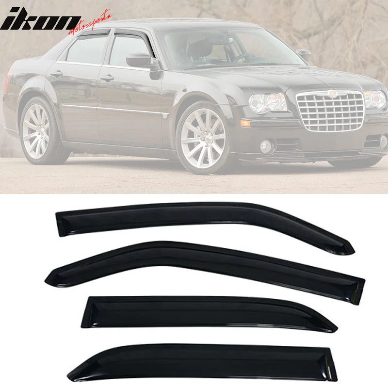 Ikon Motorsports 2005-2010 Chrysler 300 Slim Style Smoke Tinted Visor Window Acrylic