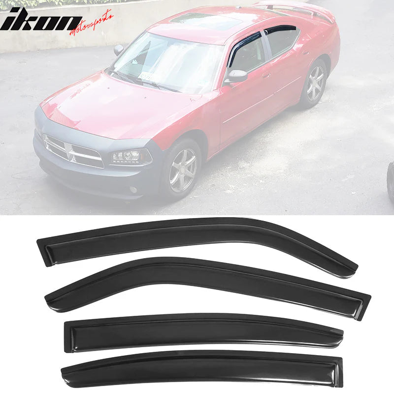 Ikon Motorsports 2006-2010 Dodge Charger Tape on Visor Window Rain Guard Acrylic