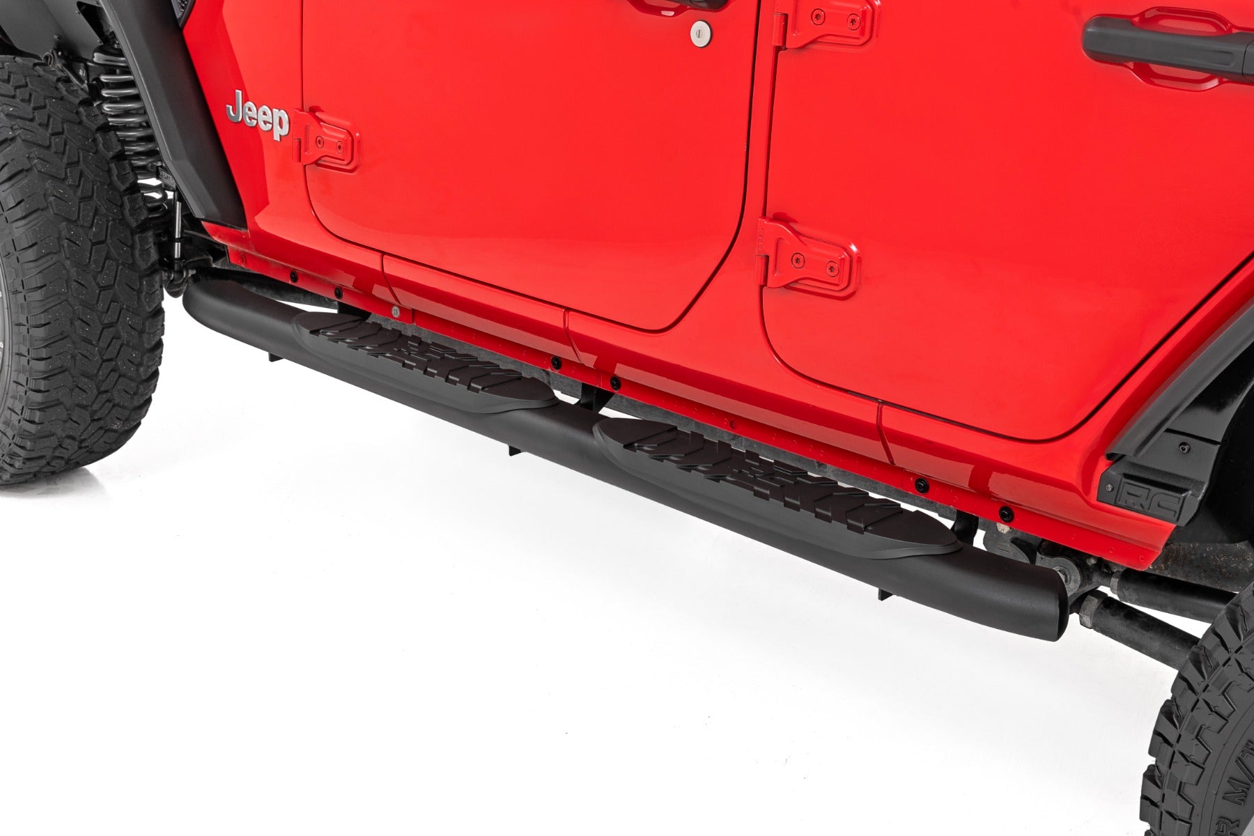 Rough Country Oval Nerf Steps 4 Door | Black | Jeep Wrangler Unlimited 4WD (2018-2026)