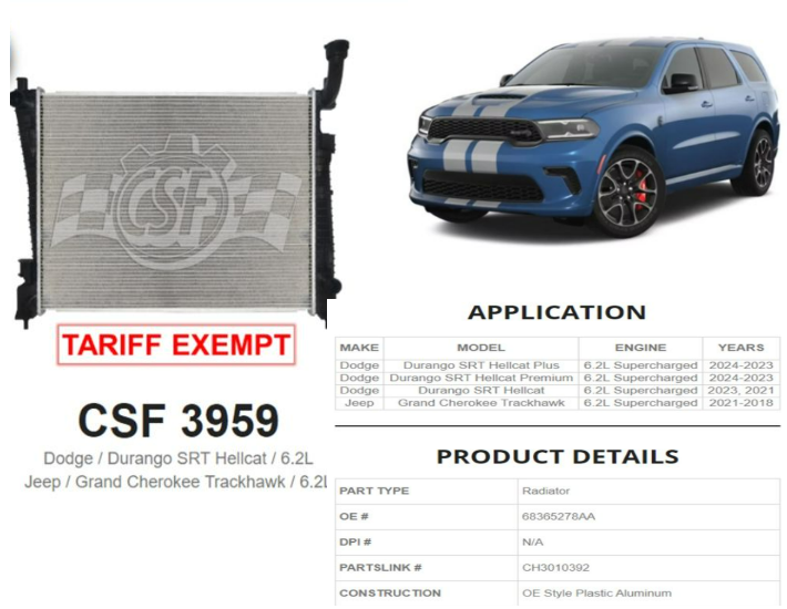 CSF 18-21 Jeep Grand Cherokee Trackhawk / 2021+ Dodge Durango SRT Hellcat OE Replacement Radiator