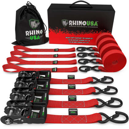 Rhino USA Heavy Duty Ratchet Tie-Down 4-Pack 1.6In X 15Ft