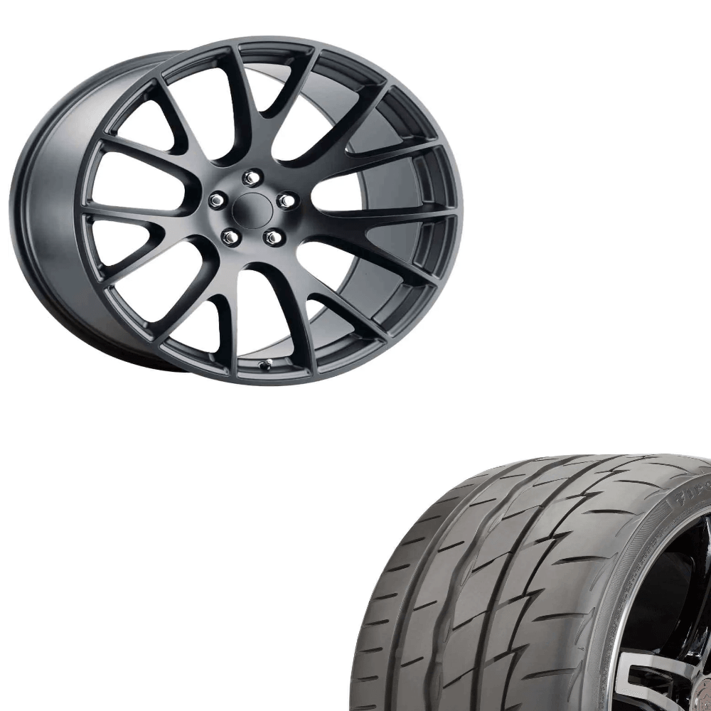 20x11 Hellcat Replica Satin Black With 305/35 R20 Firestone Firehawk Indy 500 Pair Mounted & Balanced