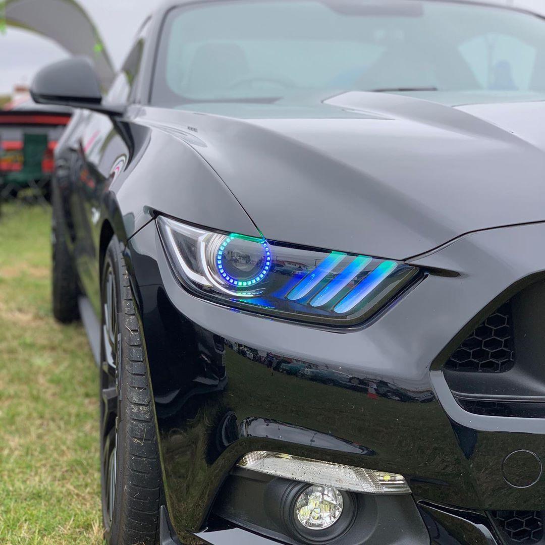 2015-2017 Ford Mustang Pre-Assembled Headlights -Dynamic ColorSHIFT RGB+A -Black Edition