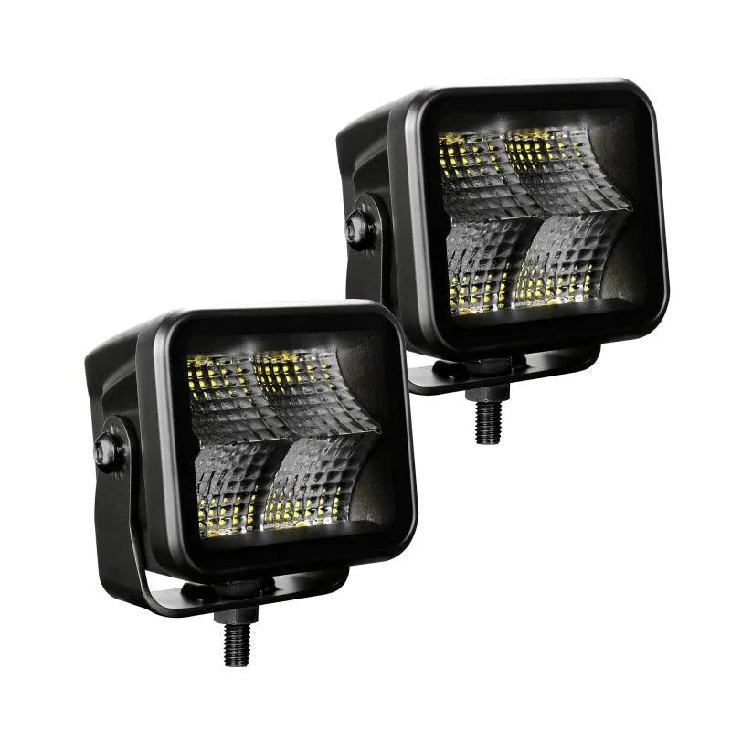 Go Rhino Xplor Blackout Series Cube LED Flood Light Kit (Surface/Threaded Stud Mnt) 2x2 - Blk (Pair)