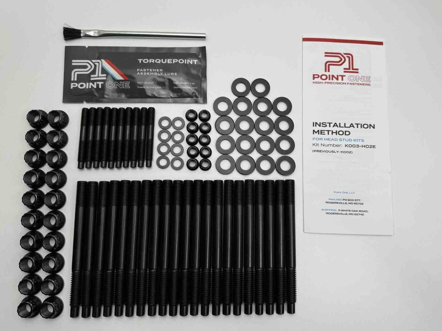 P1 CHEVROLET LS HEAD STUD KIT, GEN 3 & 4, 2004 AND LATER, ALL STUDS SAME LENGTH, 12PT NUTS, E190 SERIES, BLACK OXIDE FINISH