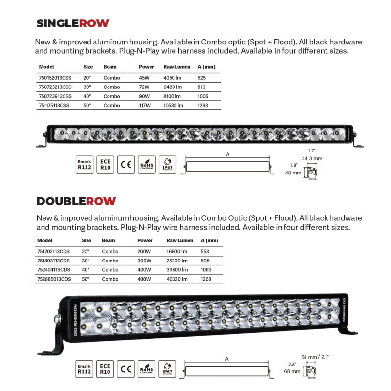 Go Rhino Xplor Bright Series Dbl Row LED Light Bar (Side/Track Mount) 50in. - Blk