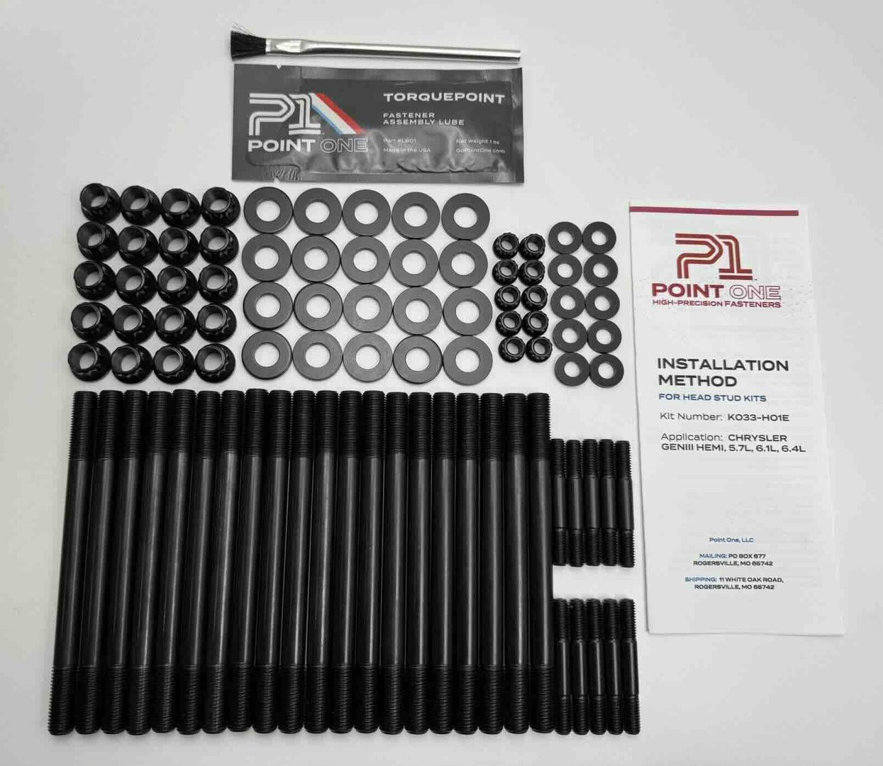 P1 CHRYSLER GEN III HEMI HEAD STUD KIT, 5.7L, 6.1L & 6.4L 12PT NUTS, E190 SERIES, BLACK OXIDE FINISH
