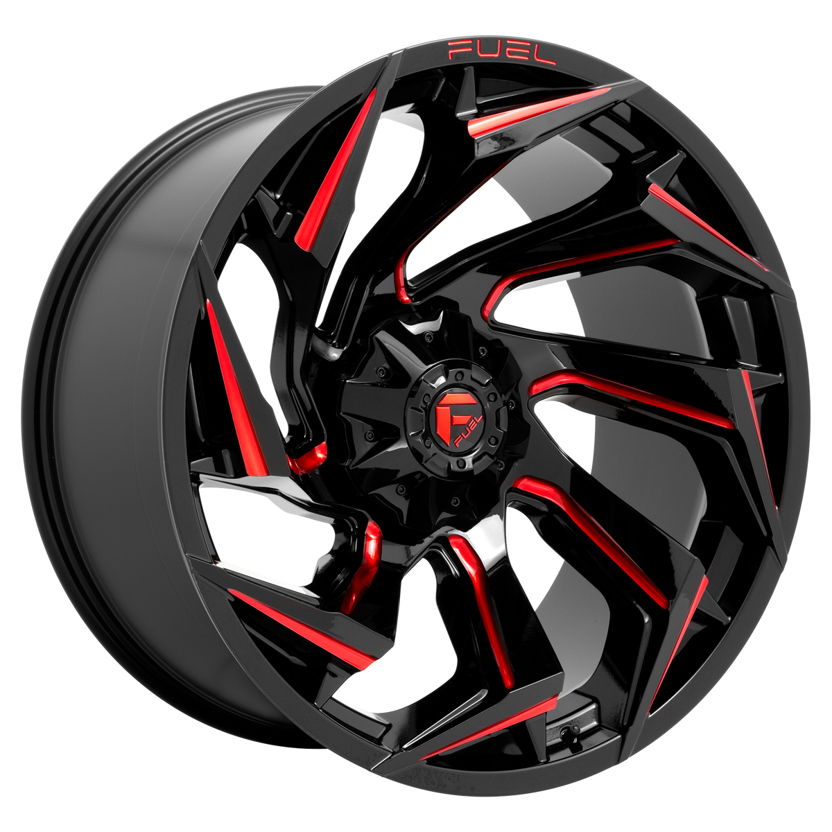 Fuel REACTION Gloss Black Milled W/ Red Tint 6x139.7 Wheels - product view 4