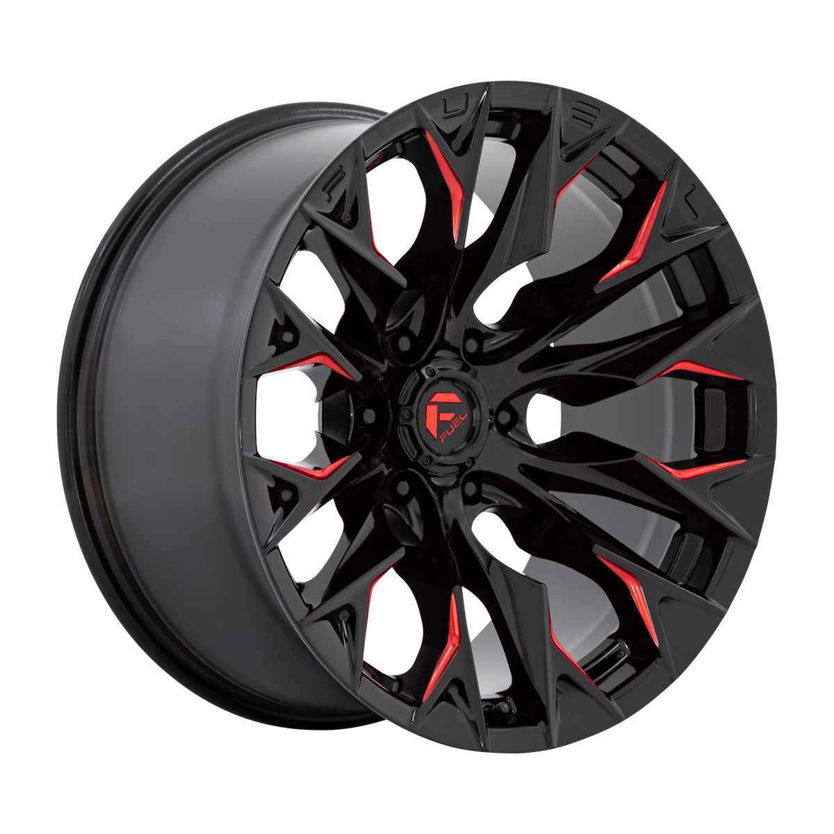 Fuel FLAME Gloss Black Mill W/ Candy Red 6x139.7 Wheels - product view 1