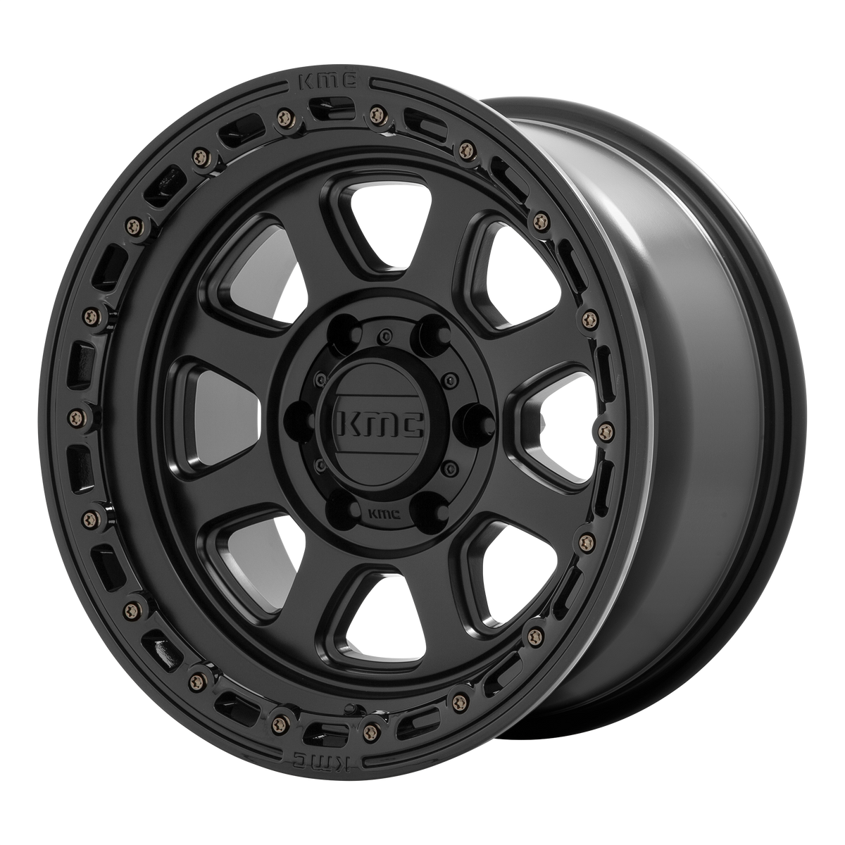 KMC CHASE Satin Black W/ Gloss Black Lip 6x139.7 Wheels - product view 4