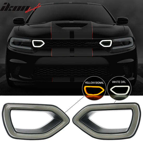 Ikon Motorsports 2015-2023 Dodge Charger SRT Smoke White DRL/Yellow Signal LED Lights