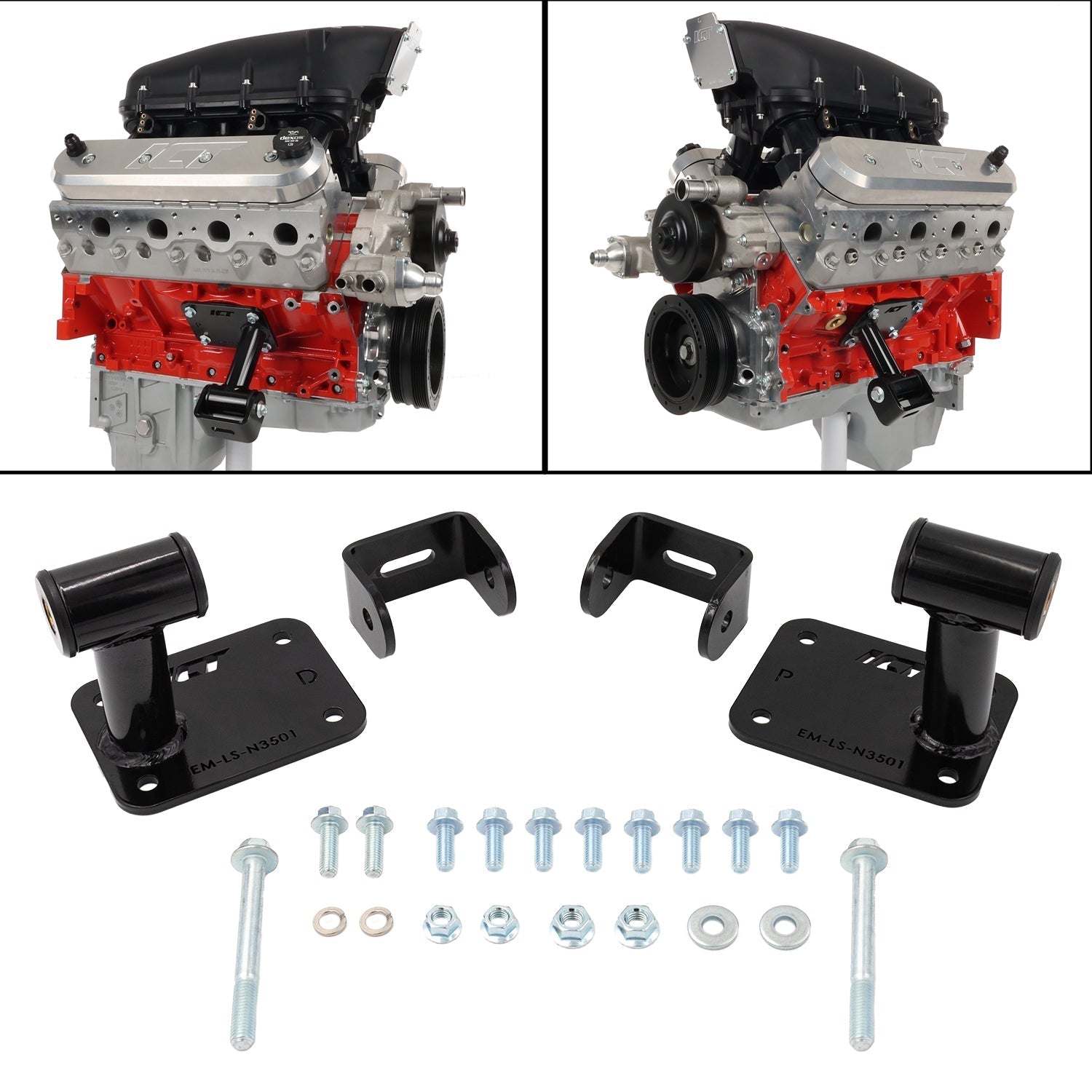 ICT Billet LS Swap Engine Mount Kit compatible with Nissan 350z and Infinity G35