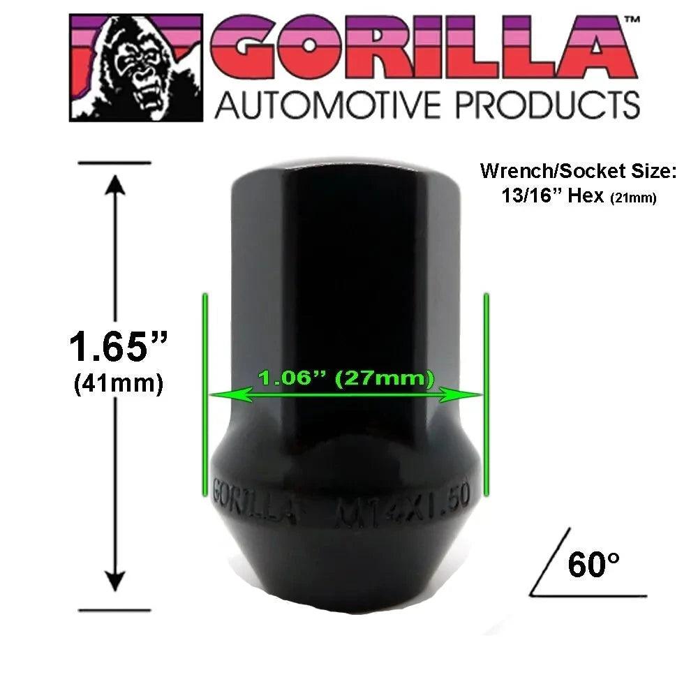 Gorilla Lug Nuts Factory Style Bulge  14mm x 1.50  Black  14x1.5