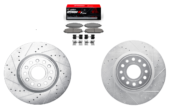 R1 2019-2026 Ram 1500, RHO & TRX Front Drilled & Slotted Silver Brake Rotor Set w/Optimum OE Pads and Hardware