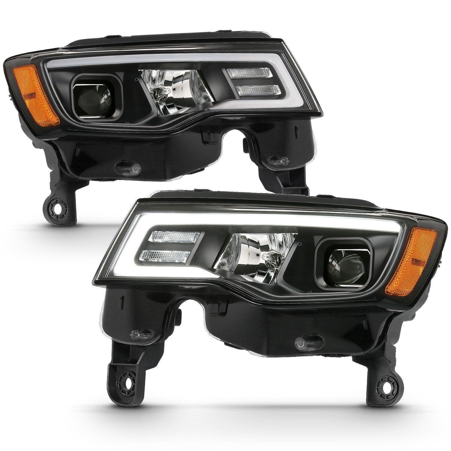 Anzo Projector Headlights Jeep Grand Cherokee 2017-2022 [LED Light Bar w/ Switchback Signal Light] Black or Chrome Housing