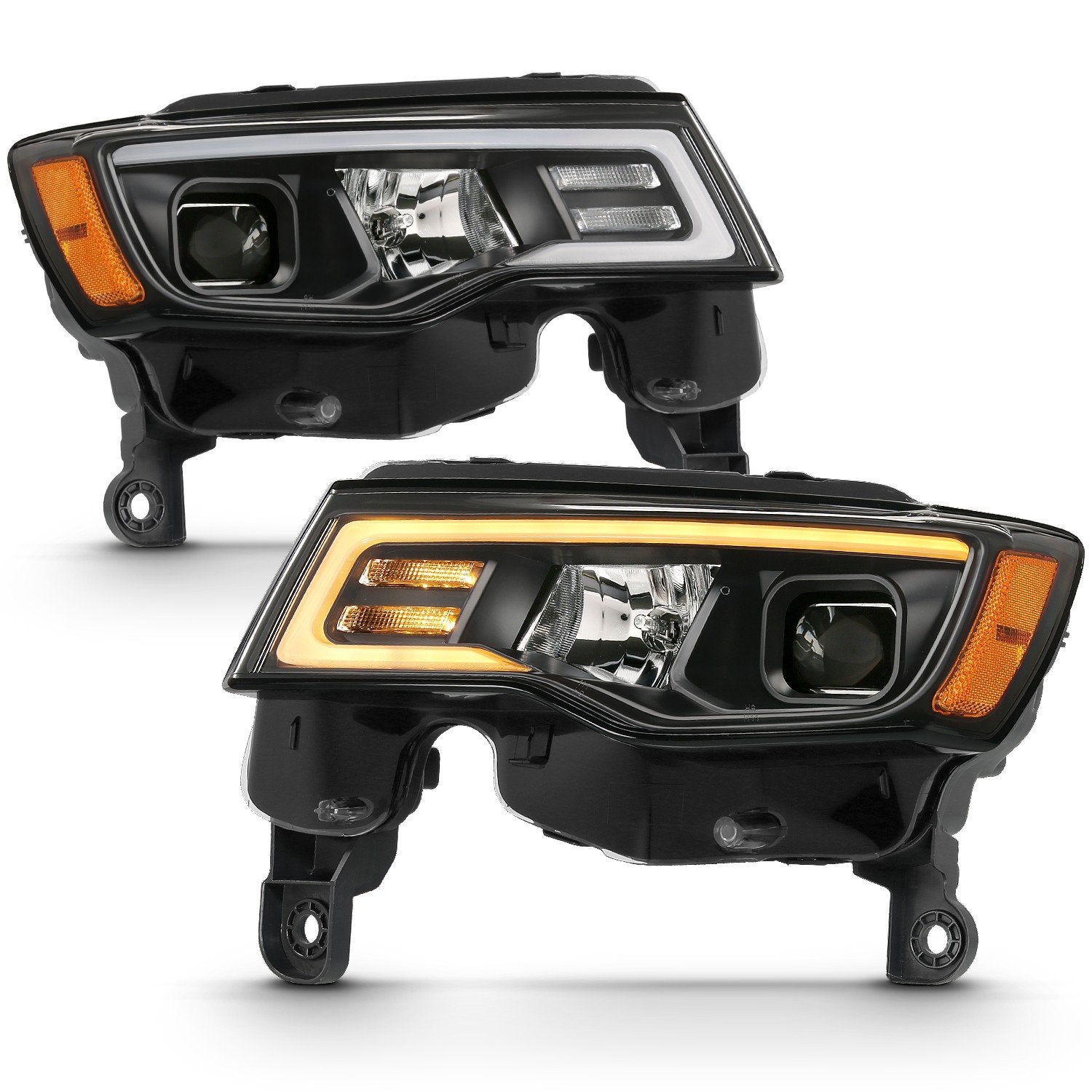 Anzo Projector Headlights Jeep Grand Cherokee 2017-2022 [LED Light Bar w/ Switchback Signal Light] Black or Chrome Housing