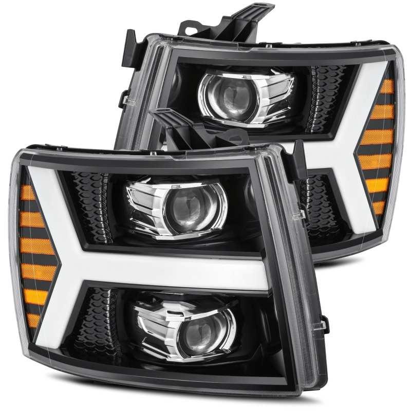 AlphaRex 07-13 Chevy 1500 Silverado PRO-Series Proj Headlight Plank Style Gloss Blk w/Activ Light/Seq Signal