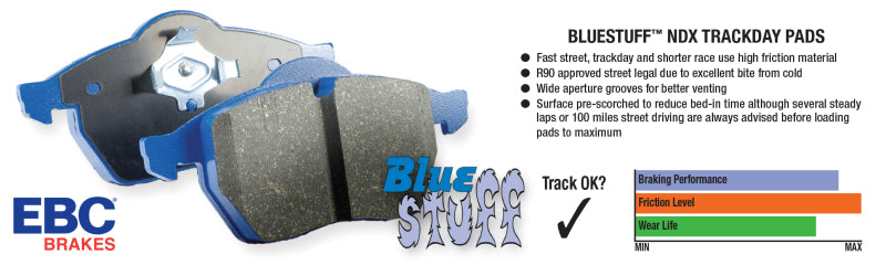 EBC "Blue Stuff" Track Rear Brake Pads 16-21 Dodge Charger/Challenger Hellcat/Scatpack
