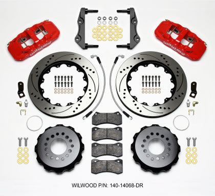 Wilwood AERO4 Rear Kit 14.25in Drilled Red 2014-Up Charger / 300 / Challenger w/Lines