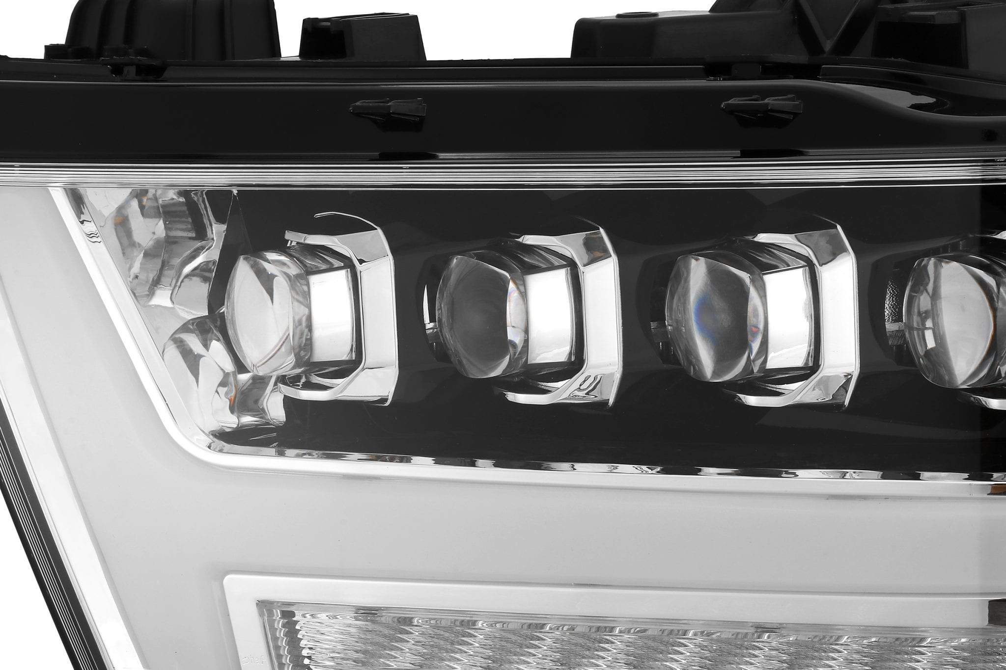 AlphaRex Quad 3D LED Projector Headlights Ram 1500 2019-2022 [Nova Series - Sequential Signal] Jet Black / Black / Chrome