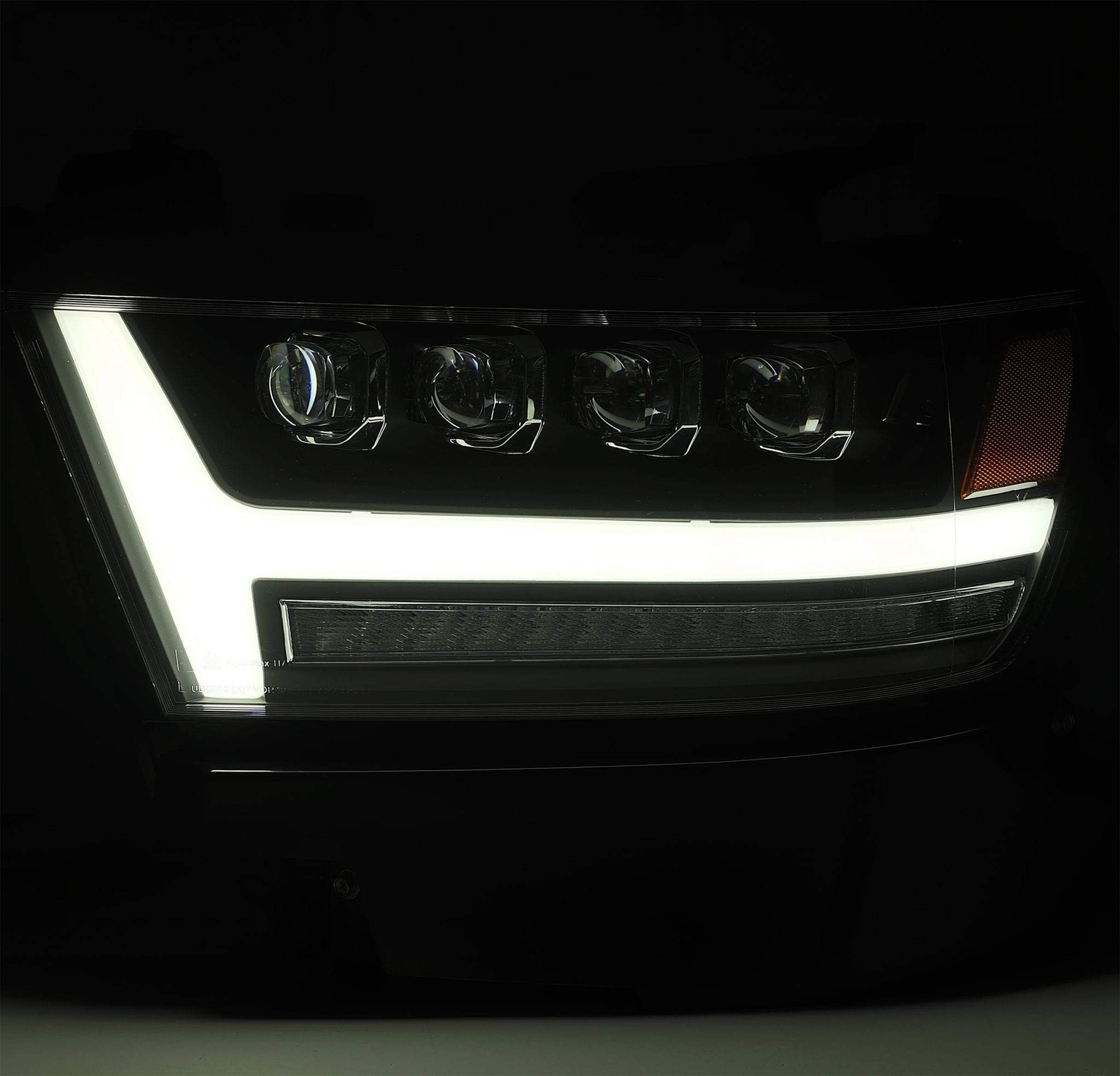 AlphaRex Quad 3D LED Projector Headlights Ram 1500 2019-2022 [Nova Series - Sequential Signal] Jet Black / Black / Chrome