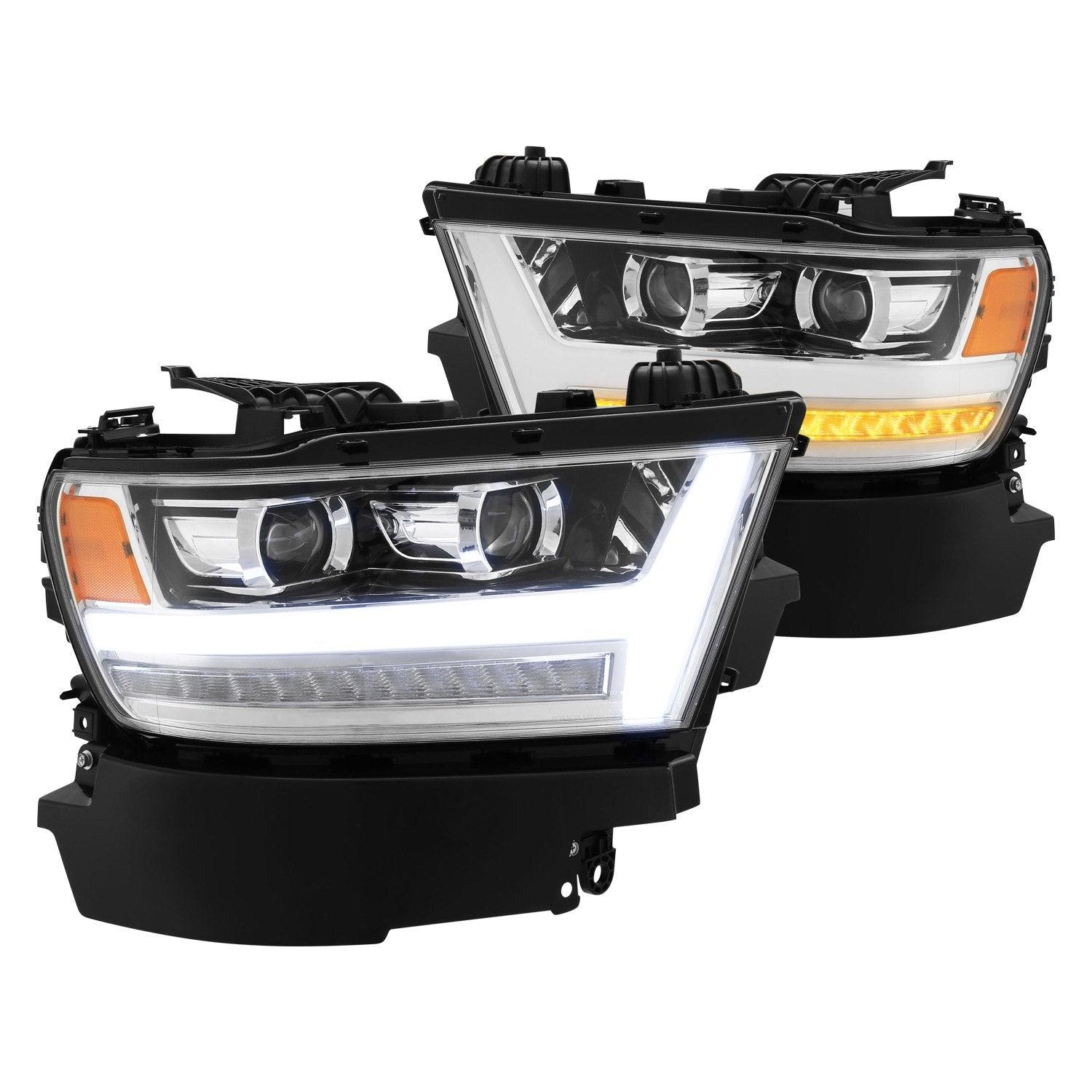 AlphaRex Projector Headlights Ram 1500 2019-2021 [Pro Series - Sequential Signal] Jet Black / Black / Chrome